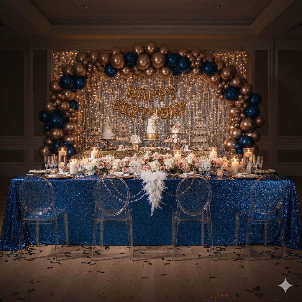 Dinner party setup with confetti decor