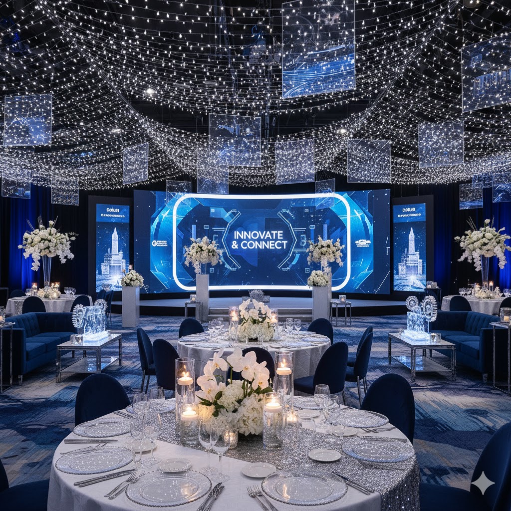 Corporate lounge area with branded decor