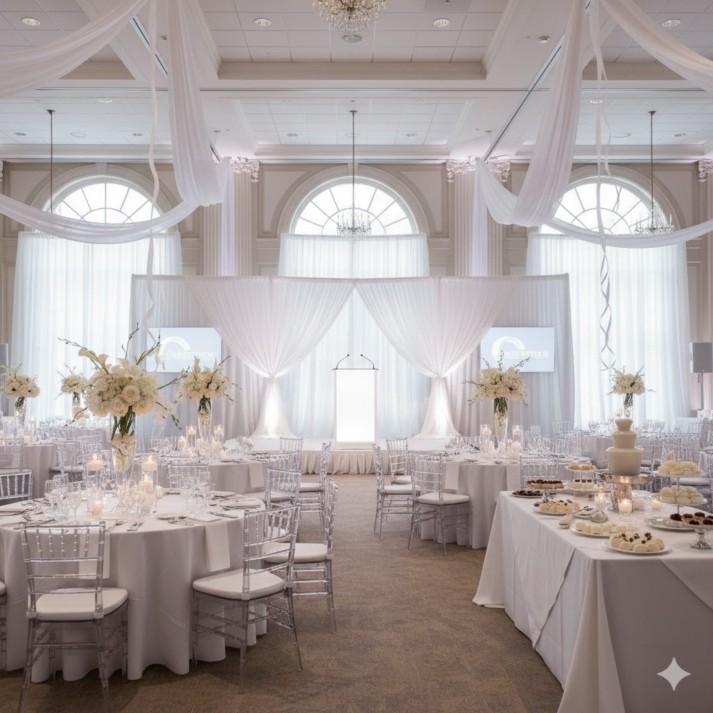Conference stage with lighting and screen